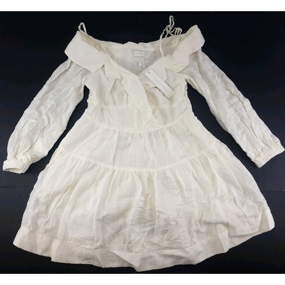 Jonathan Simkhai White Off Shoulder Long Sleeve Mini Dress Womens L‎ NWT Flaws